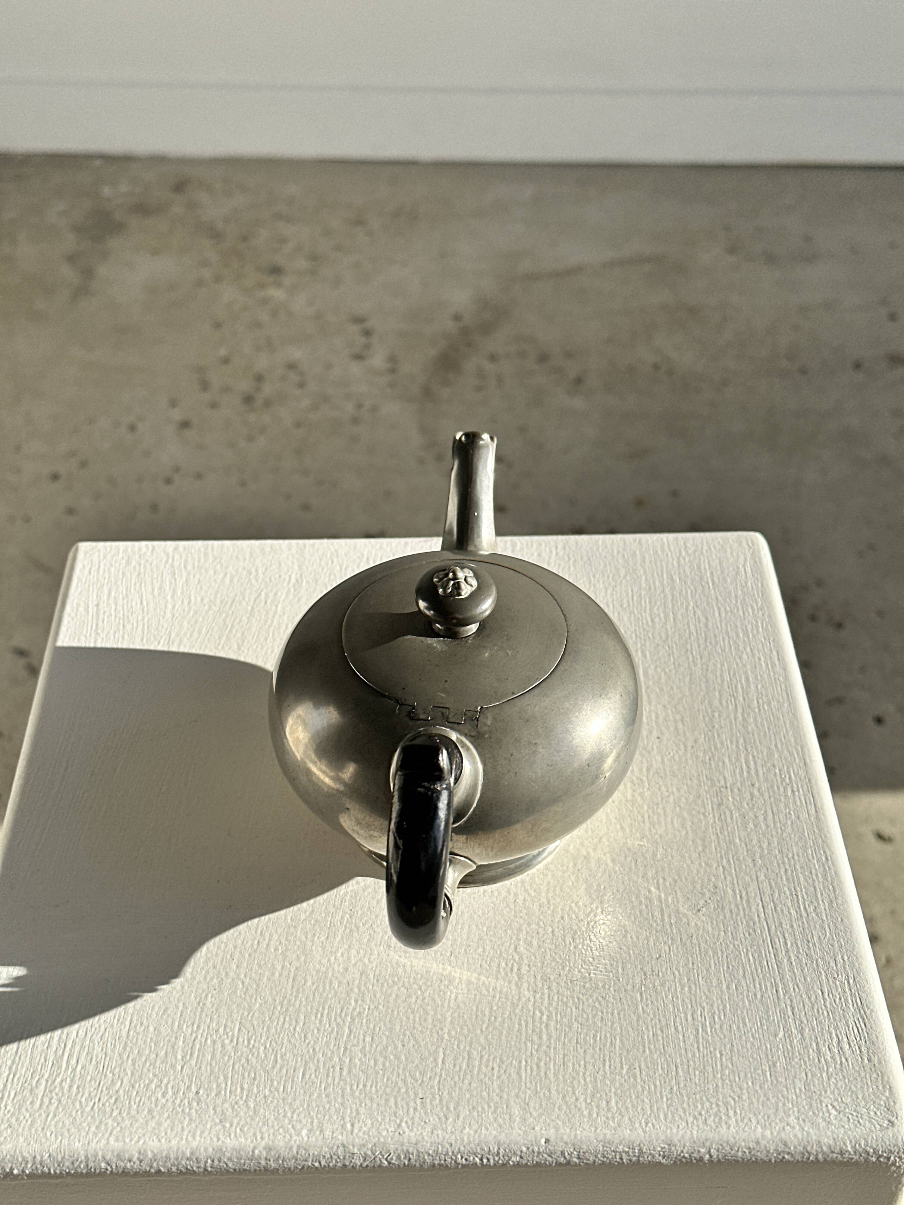 Small teapot, pewter coffee pot flattened oval shape