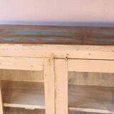 Old display case in Burmese teak with a white-ecru patina
