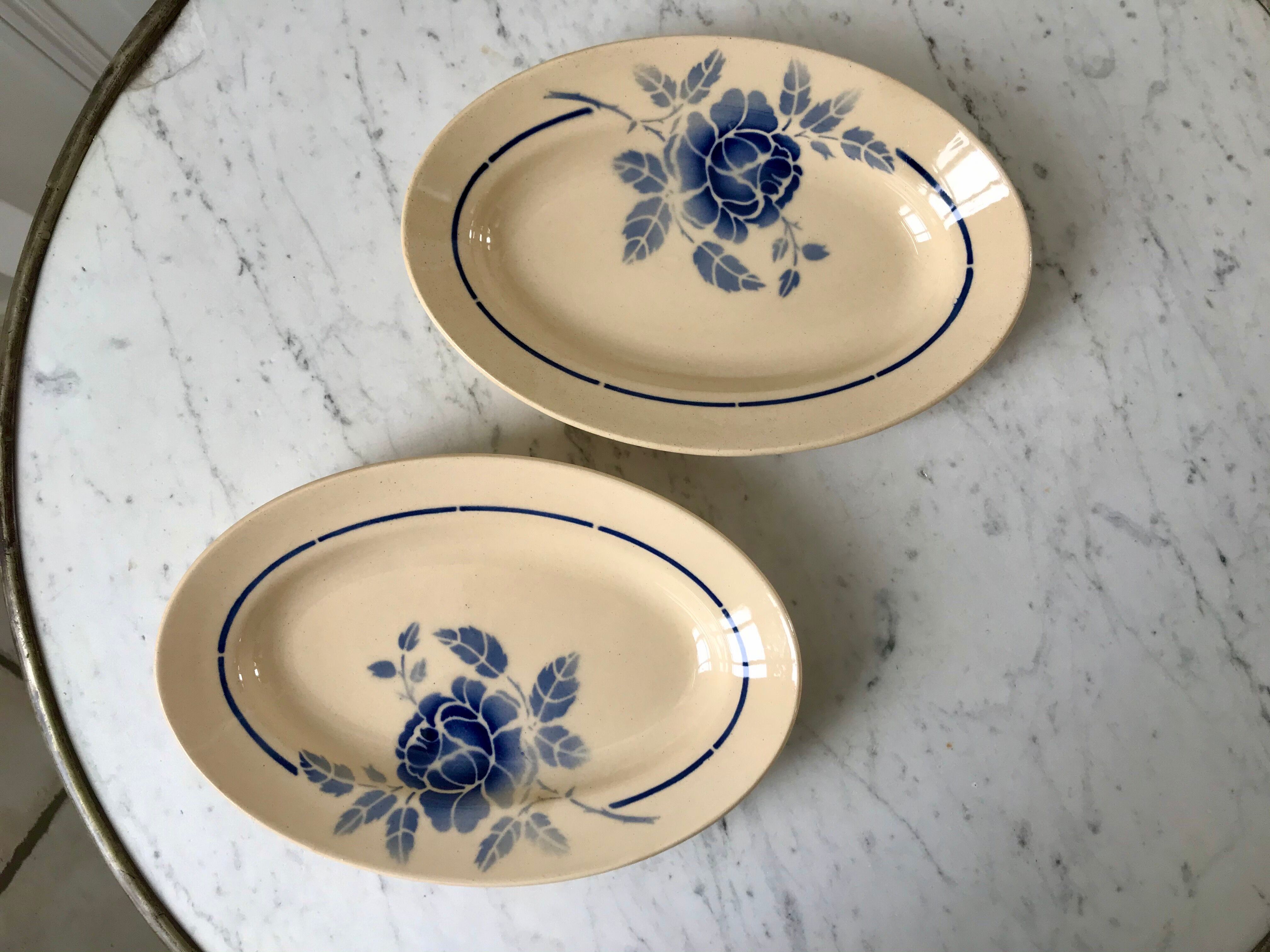 Duo of blue flower raviers Saint-Amand 30s-40s