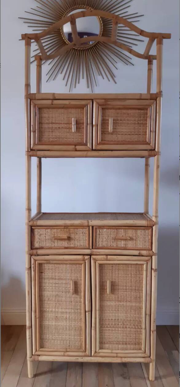 Rattan stand shelf and canning 50s
