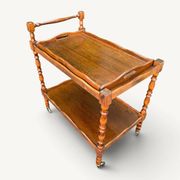 Vintage wooden rolling dessert trolley with removable tray