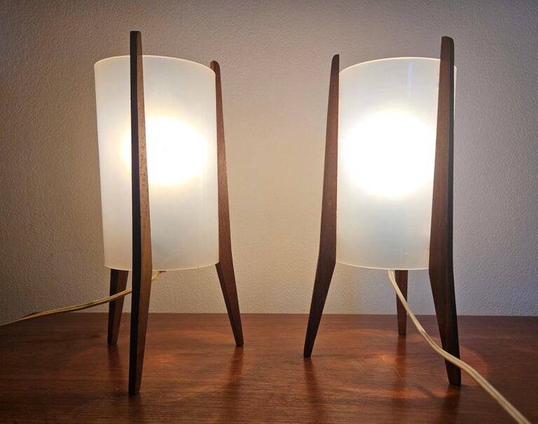 Pair of Mid-Century Table Lamps Pokrok Zilina, Tripod, Rocket, 1970s