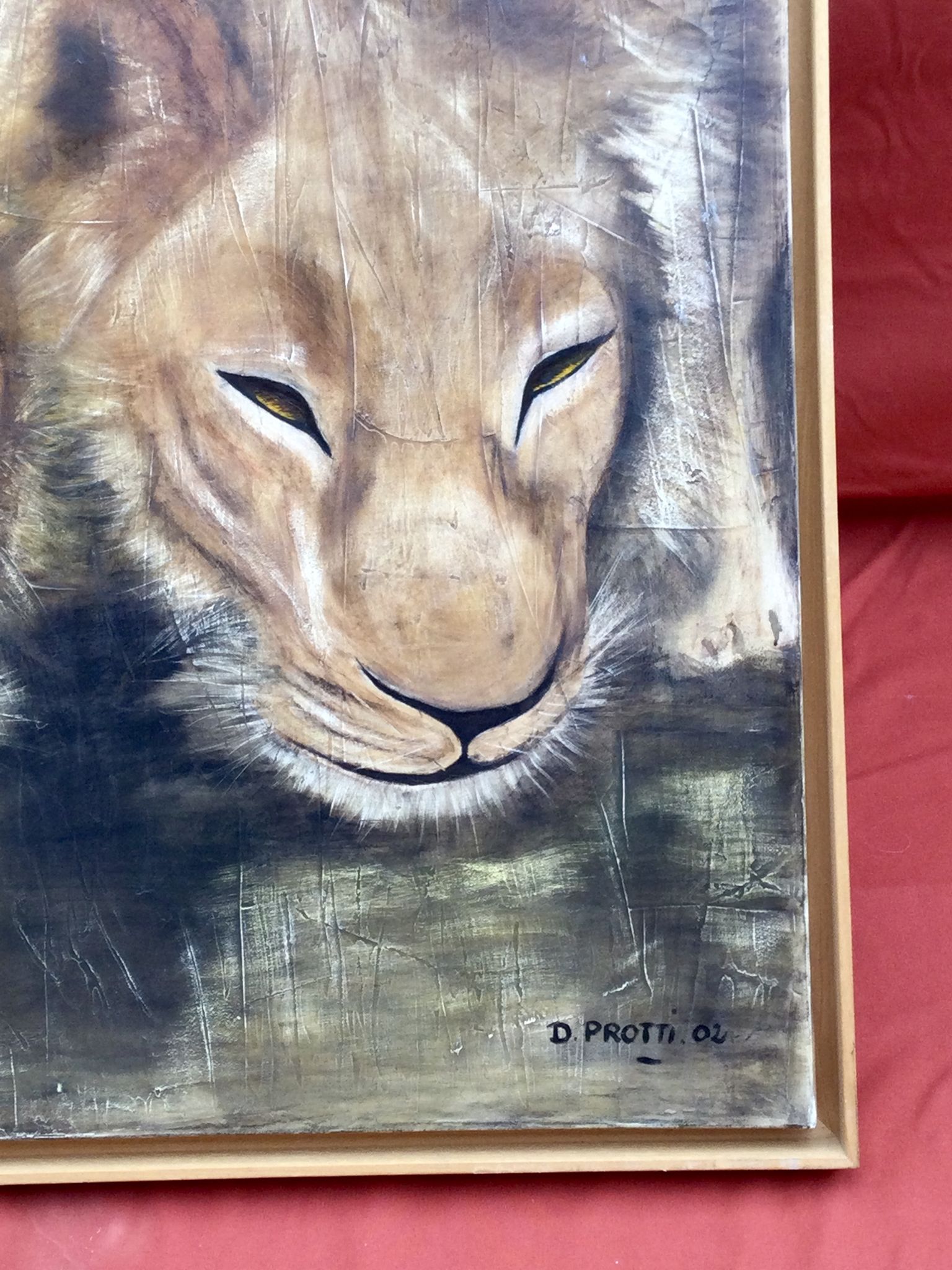 Oil on canvas "Lionesses au Marigot" by Dominique PROTTI-BARAIZE