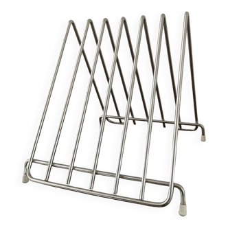 Vintage stainless steel vinyl rack from the 60s and 70s