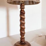 Turned wood lamp and jute lampshade
