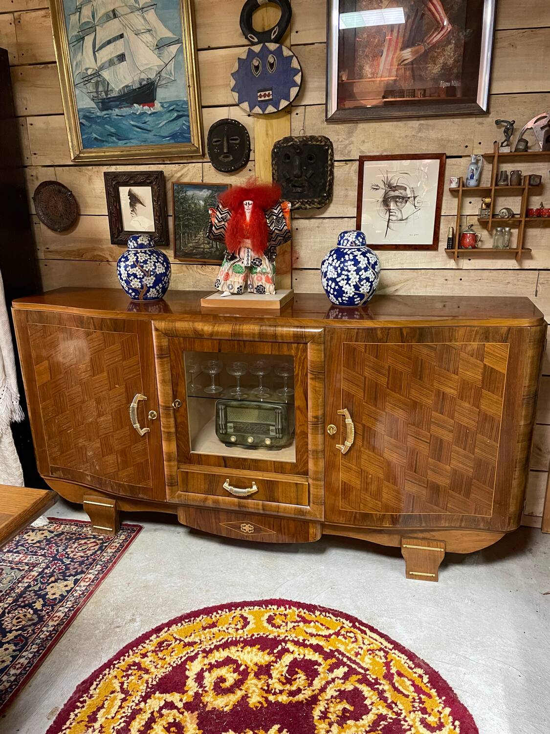 Art Deco sideboard buffet, walnut veneer, 30/40 mm thick
