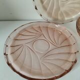 Orange-pink pressed glass trio