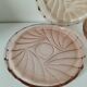 Orange-pink pressed glass trio
