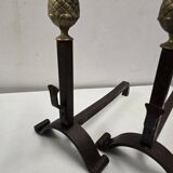 Old pair of wrought iron and bronze andirons