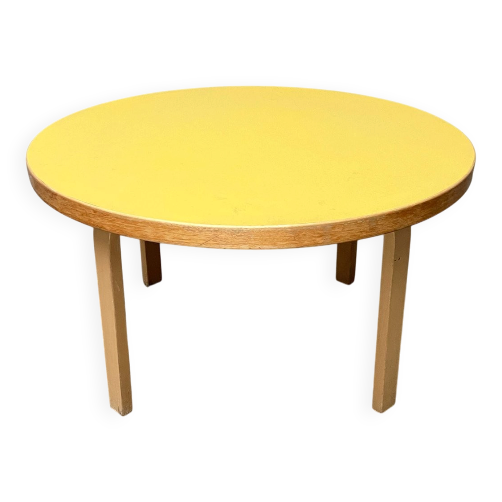 Mid-century modern yellow linoleum coffee table by Alva Aalto for Artek, Finland, 1960s.