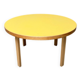 Mid-century modern yellow linoleum coffee table by Alva Aalto for Artek, Finland, 1960s.