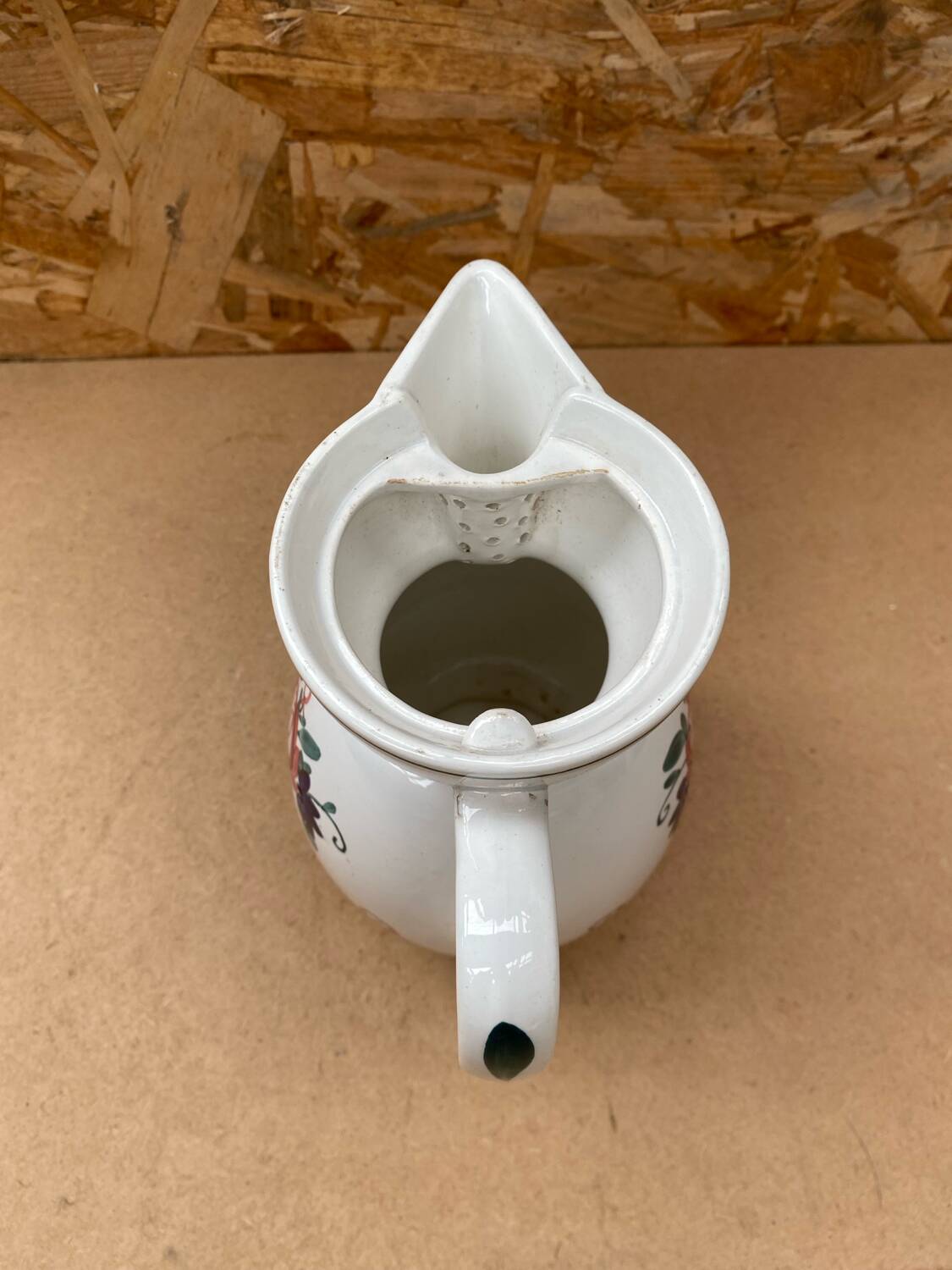 Old Teapot DIGOIN Sarreguemines White Ceramic Flower Decor #B631