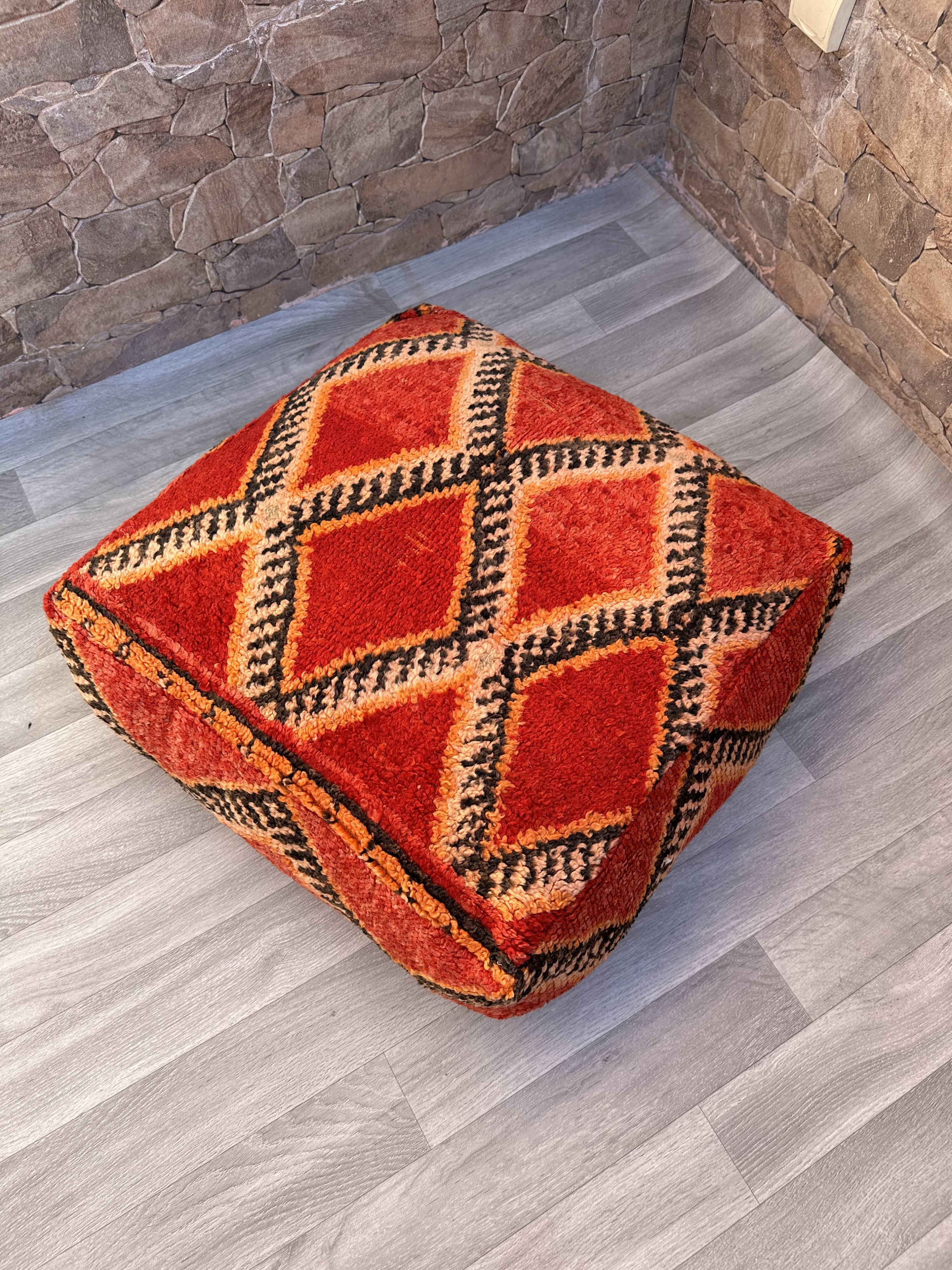 Vintage Moroccan pouf, Beni ourain Moroccan pouf, Berber pouf,