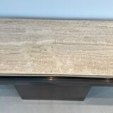 Console patine canon de fusil à plateau de travertin. Travail français. Vers 1970