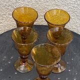 5 ocher blown glass wine glasses from Biot vintage glassworks