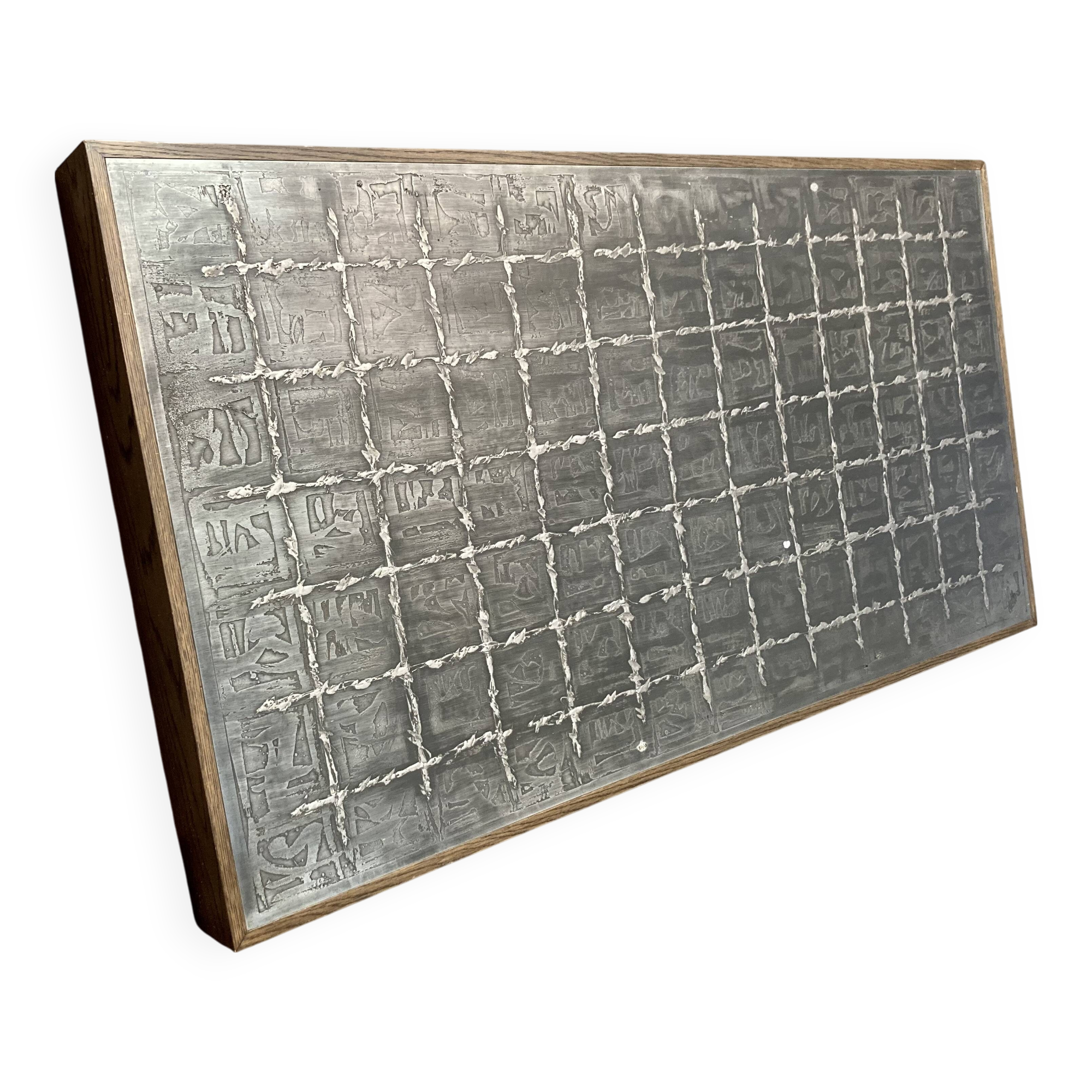 Large walnut and metal wall decoration "Design 1950"