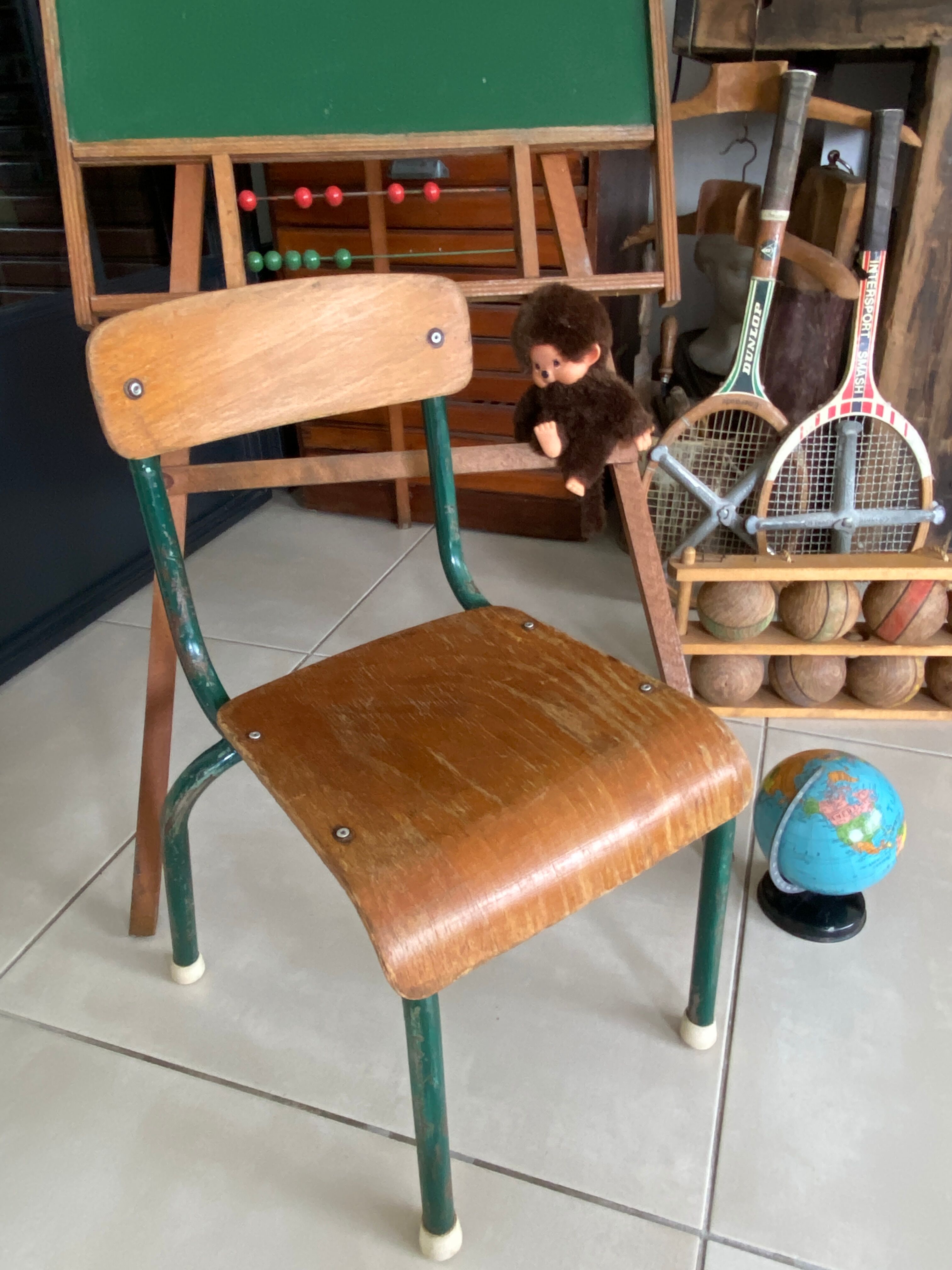 Old children's school chair wood and metal