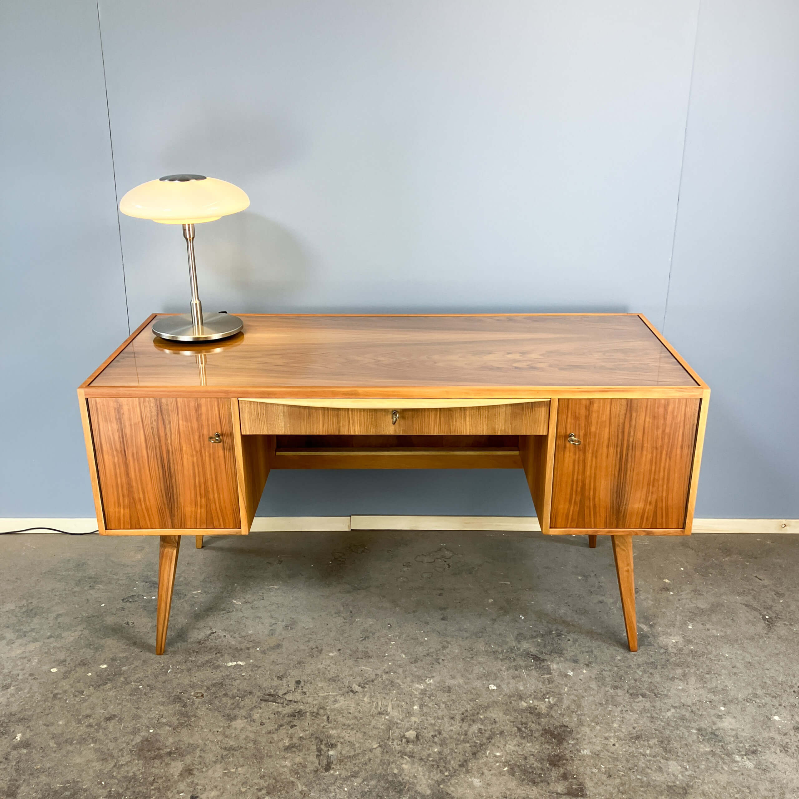 Desk with glass top, walnut, 1950s