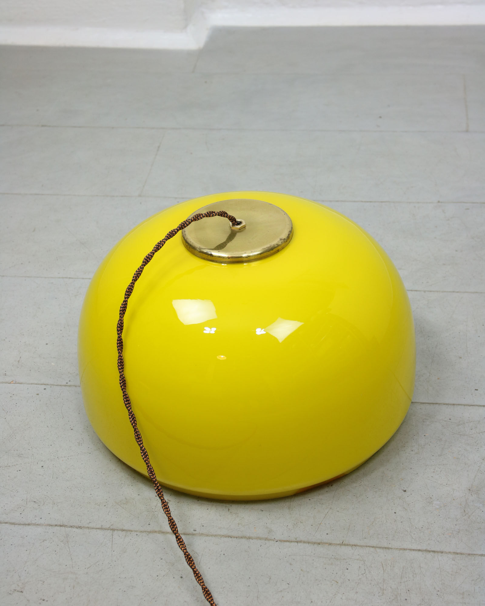 Mid-century Yellow Glass & Brass Pendant Lamp