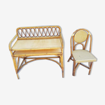 Rattan desk and chair