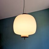 Pendant lamp in teak and white opaline, design Goffredo Reggiani, 1960