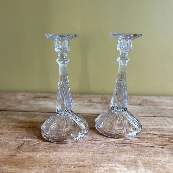 Pair of molded glass candle holders