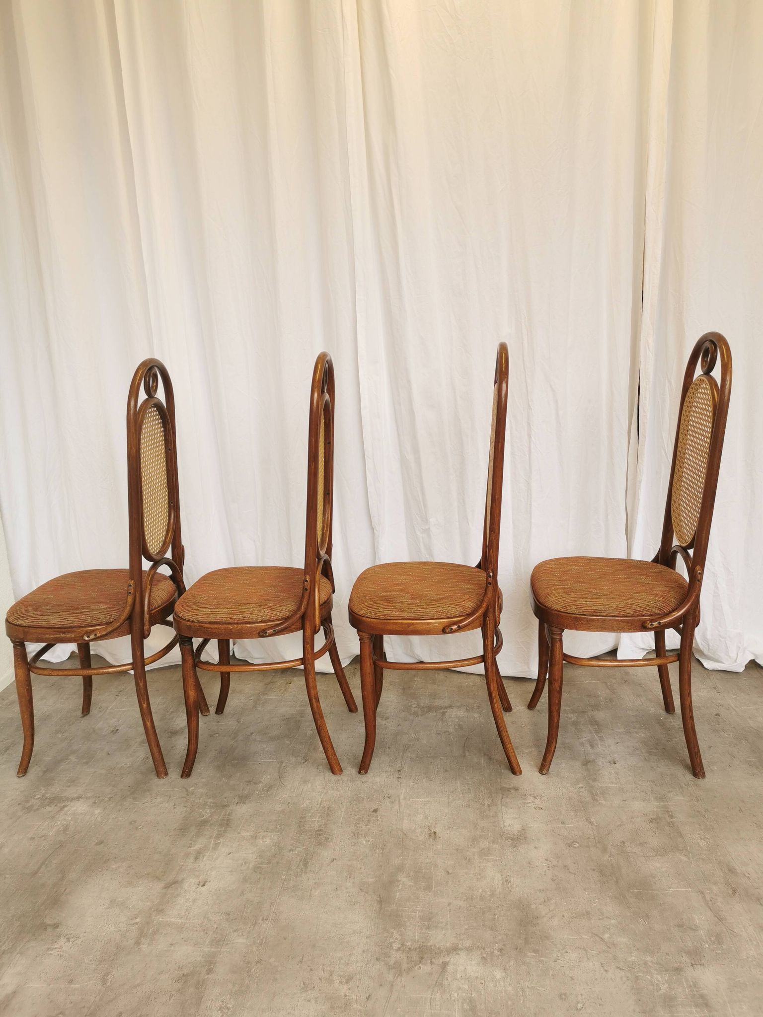 Set of 4 Vintage Bentwood Dining Chairs: Cane Back, Thonet Style