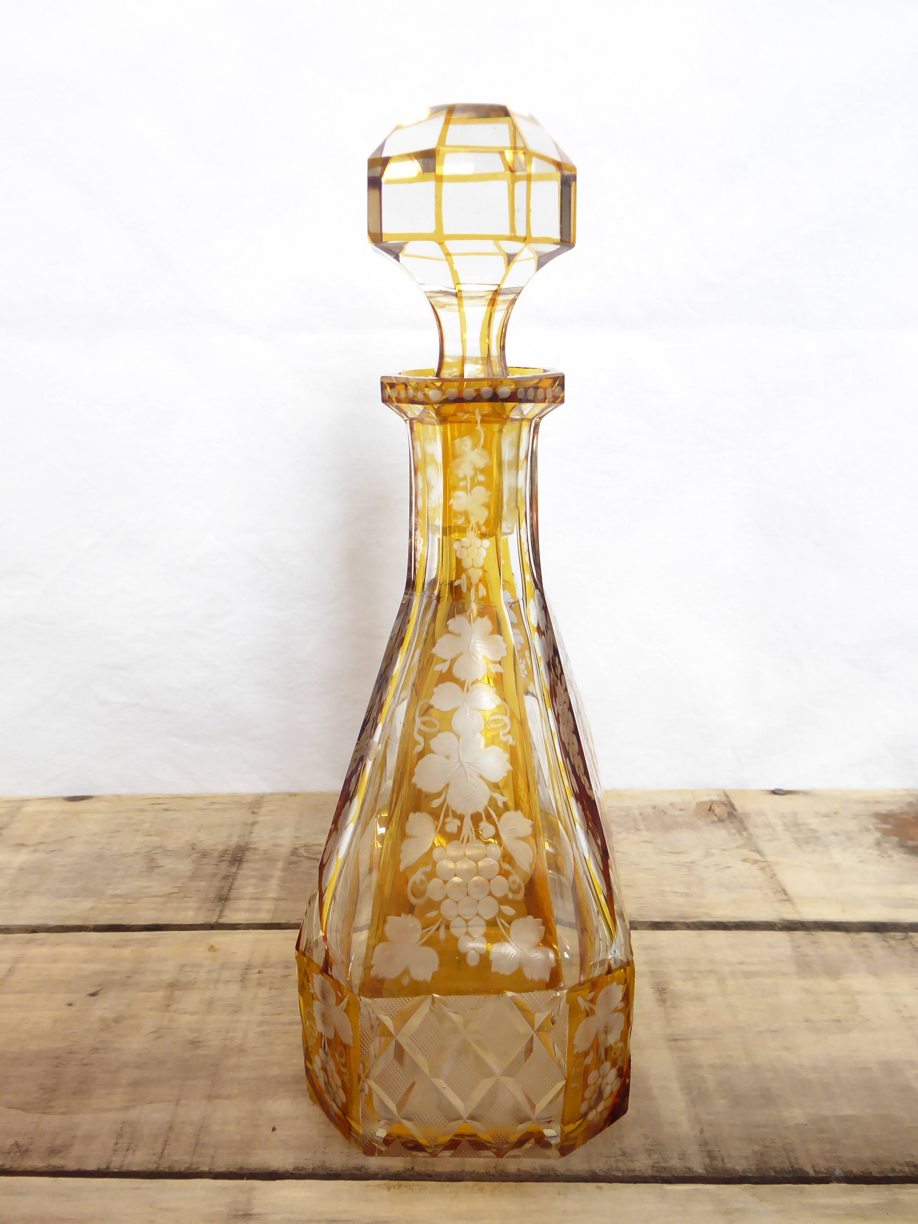 Engraved and cut crystal decanter