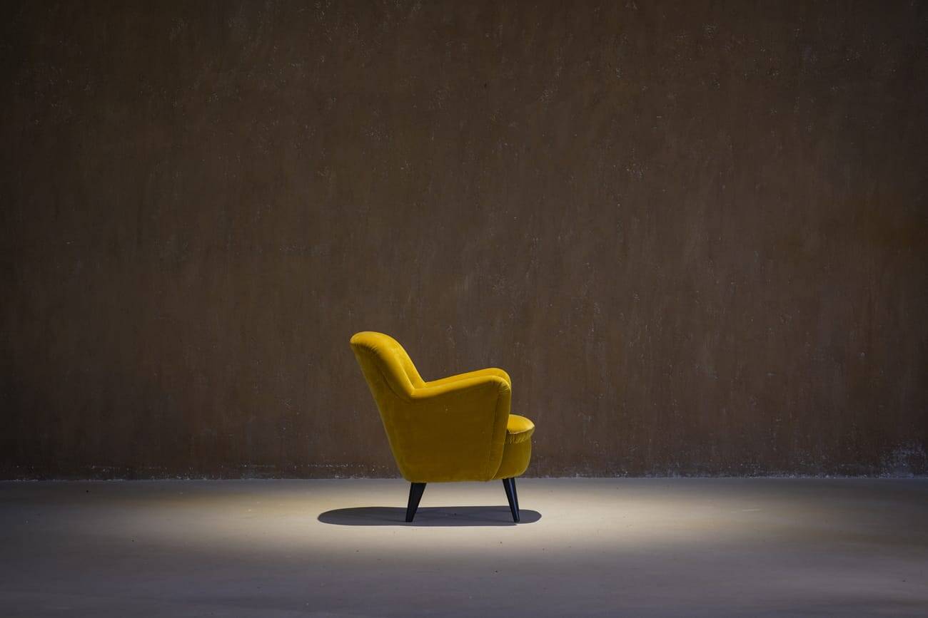 Vintage yellow velvet armchair, France 1960s