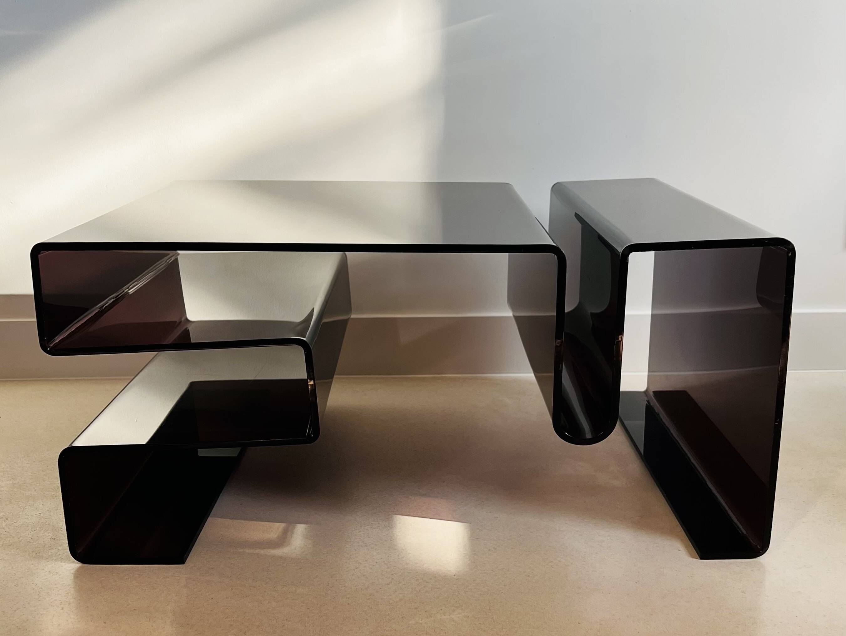 Large coffee table in smoked acrylic glass, France, 1970s