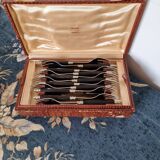 Coffret à Couverts à Poisson Antique en Acier Inoxydable et Bois du Milieu du 20ème Siècle