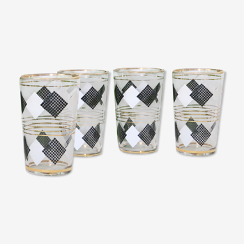 Set of 4 long drink glasses, chic vintage black and gold decorations