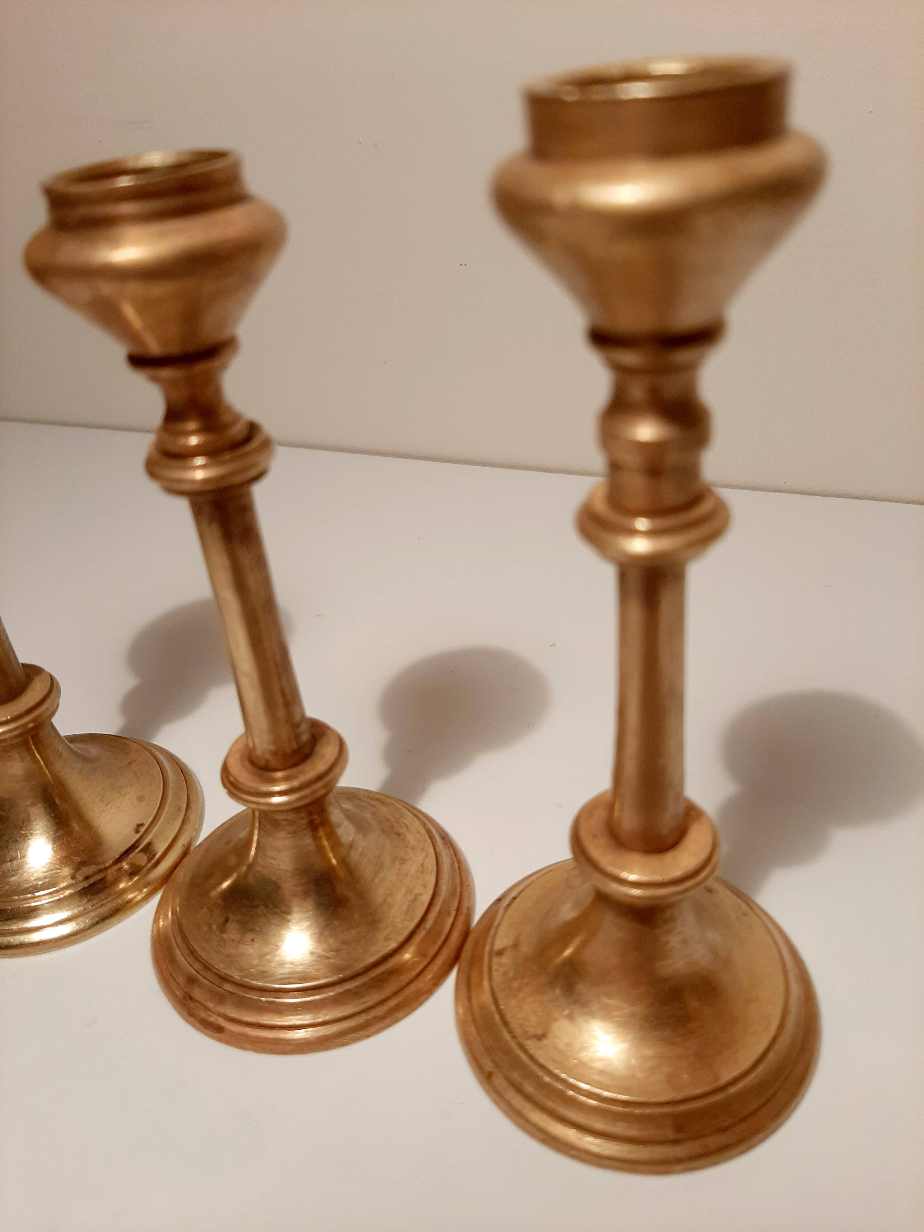 Set of gilded brass candle holders