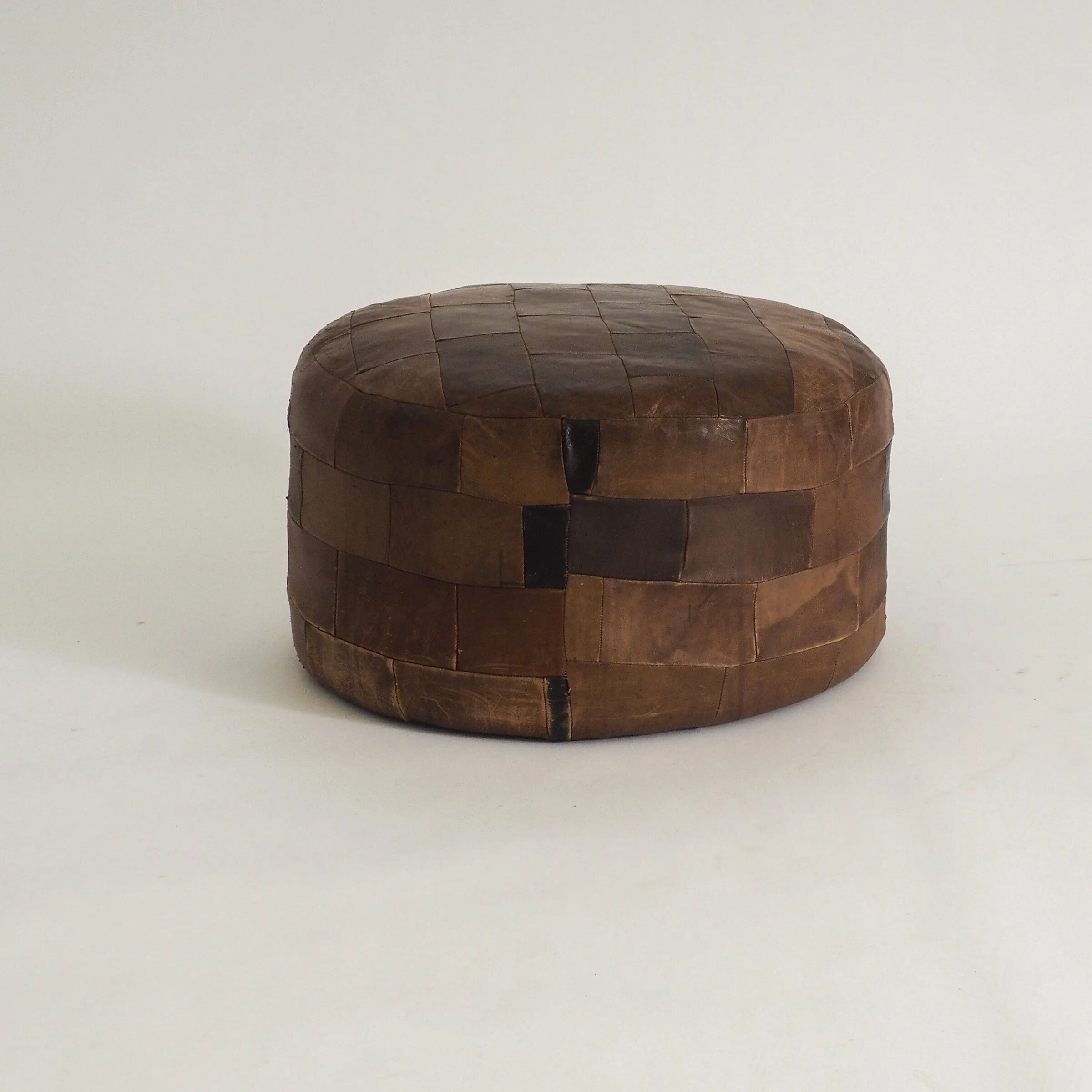 Vintage leather patchwork pouf