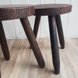 Set of 2 wooden tripod stools
