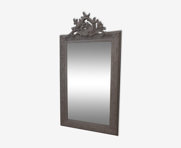 Miroir ancien fronton patiné lin époque XIXème