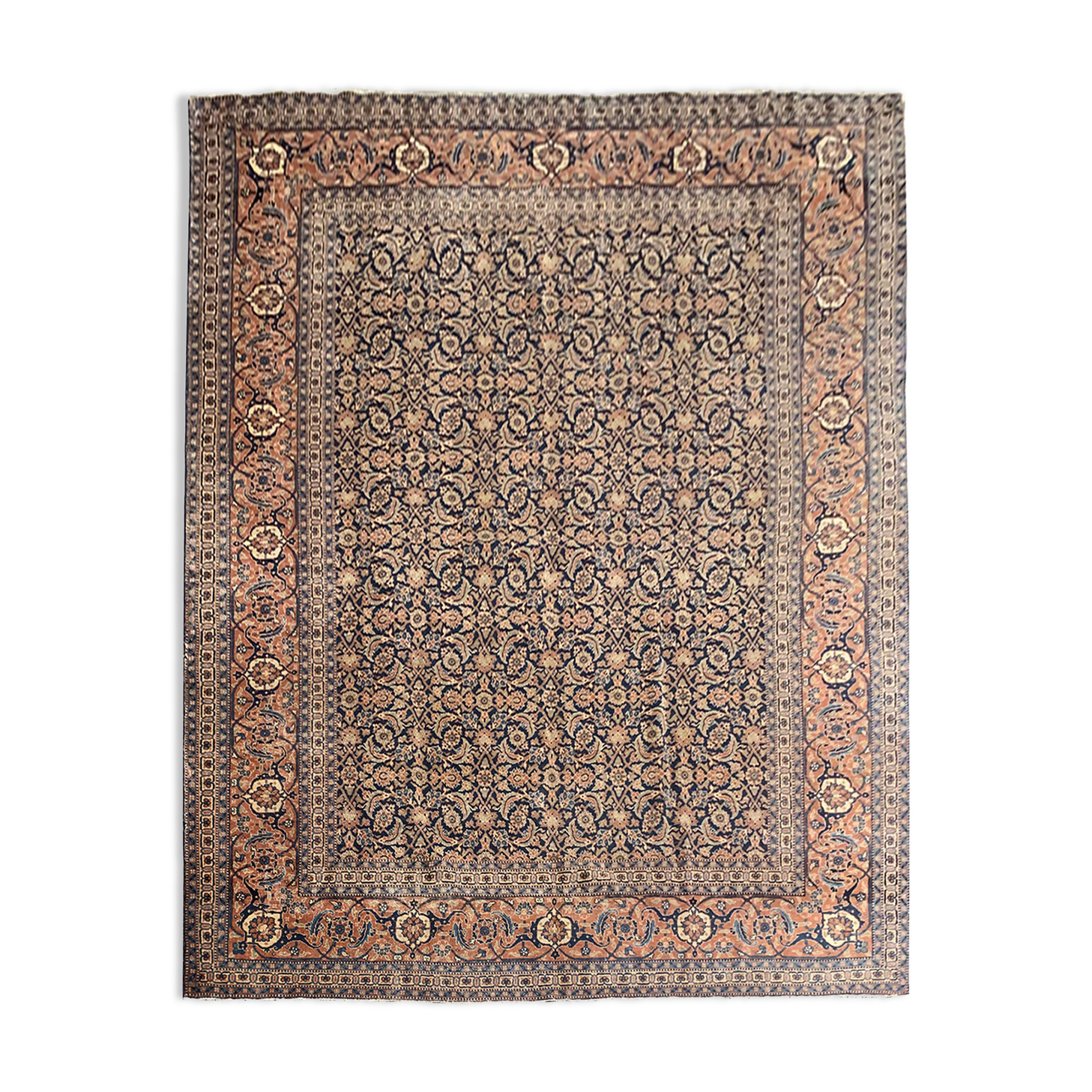 Large Vintage Indian Kashmiri Carpet Blue Wool Living Room Rug- 280x385cm