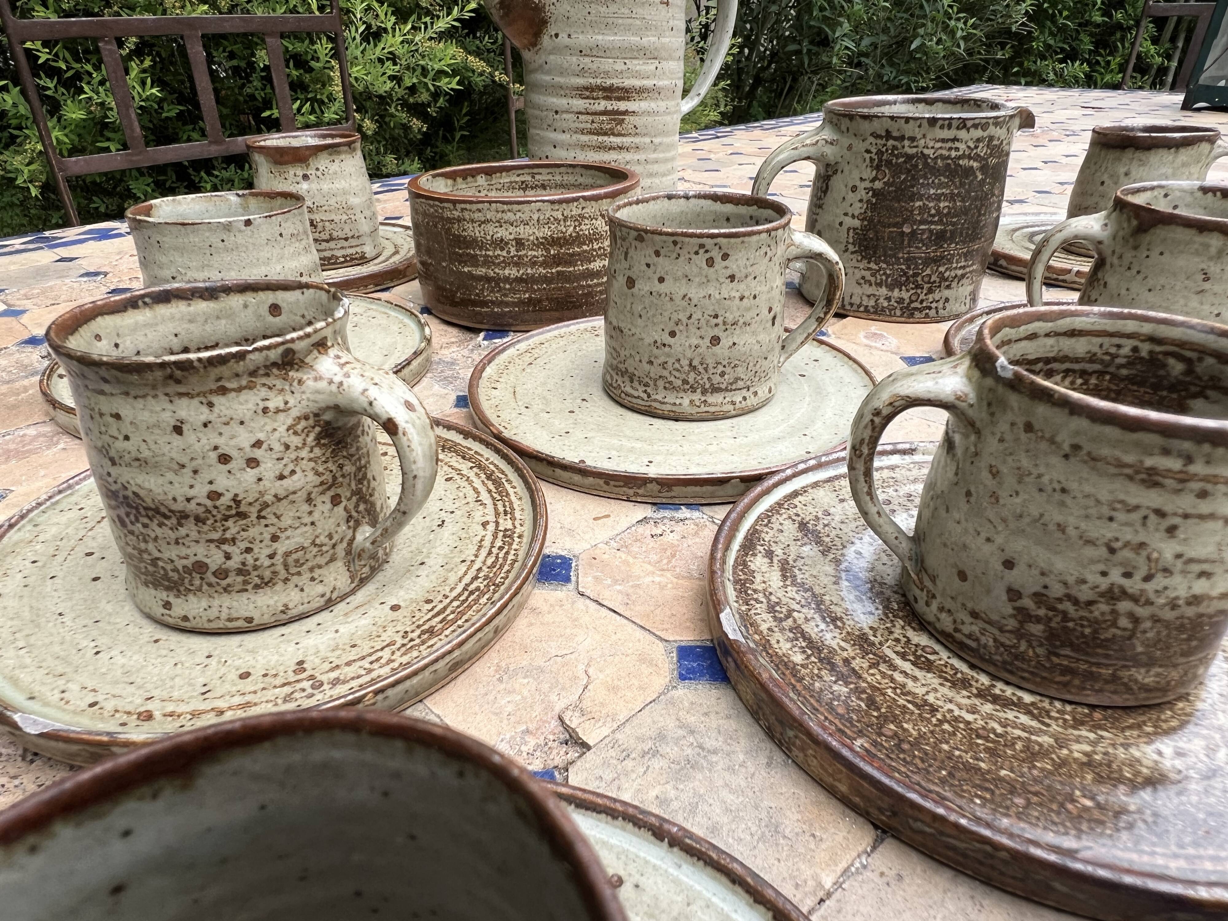 Vintage coffee and tea set in glazed stoneware from Puis potters - 15 pieces