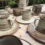 Vintage coffee and tea set in glazed stoneware from Puis potters - 15 pieces