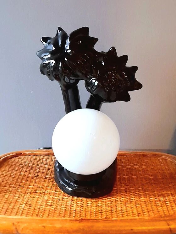 Ceramic and opaline palm tree lamp 1980
