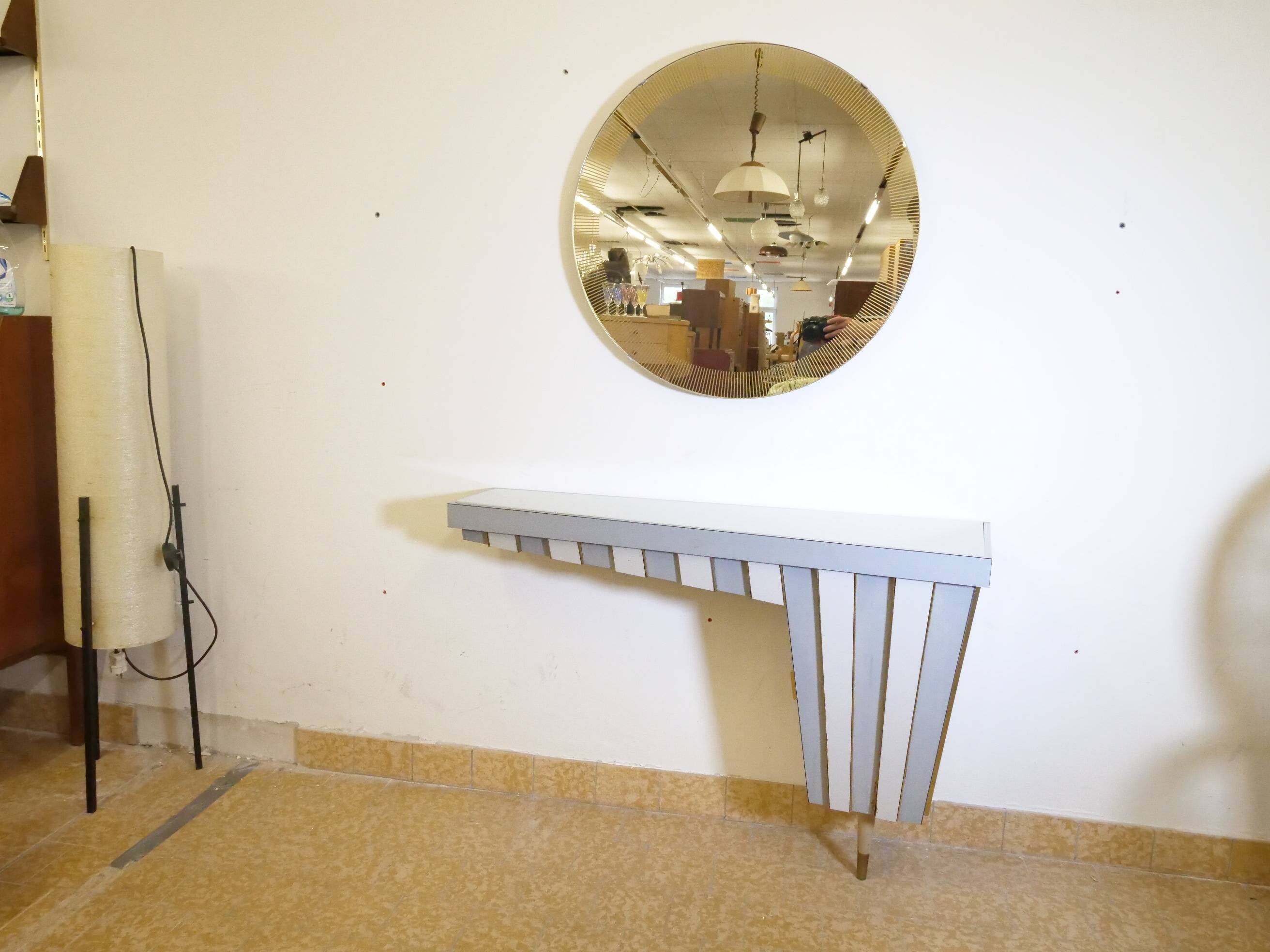 Vintage dressing table with gold trim and mirror, 1950s/1960s