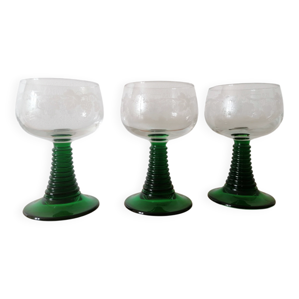 3 verres vin d'Alsace à pied torsadé vert 20 cl