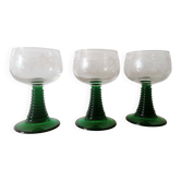 3 twisted green stemmed glasses for Alsace wine, 20 cl