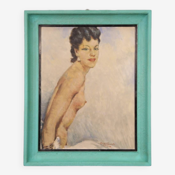 Tableau signé femme nue peinture années 1960