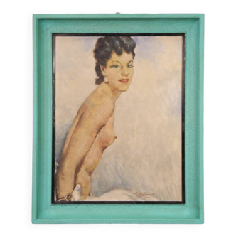 Tableau signé femme nue peinture années 1960