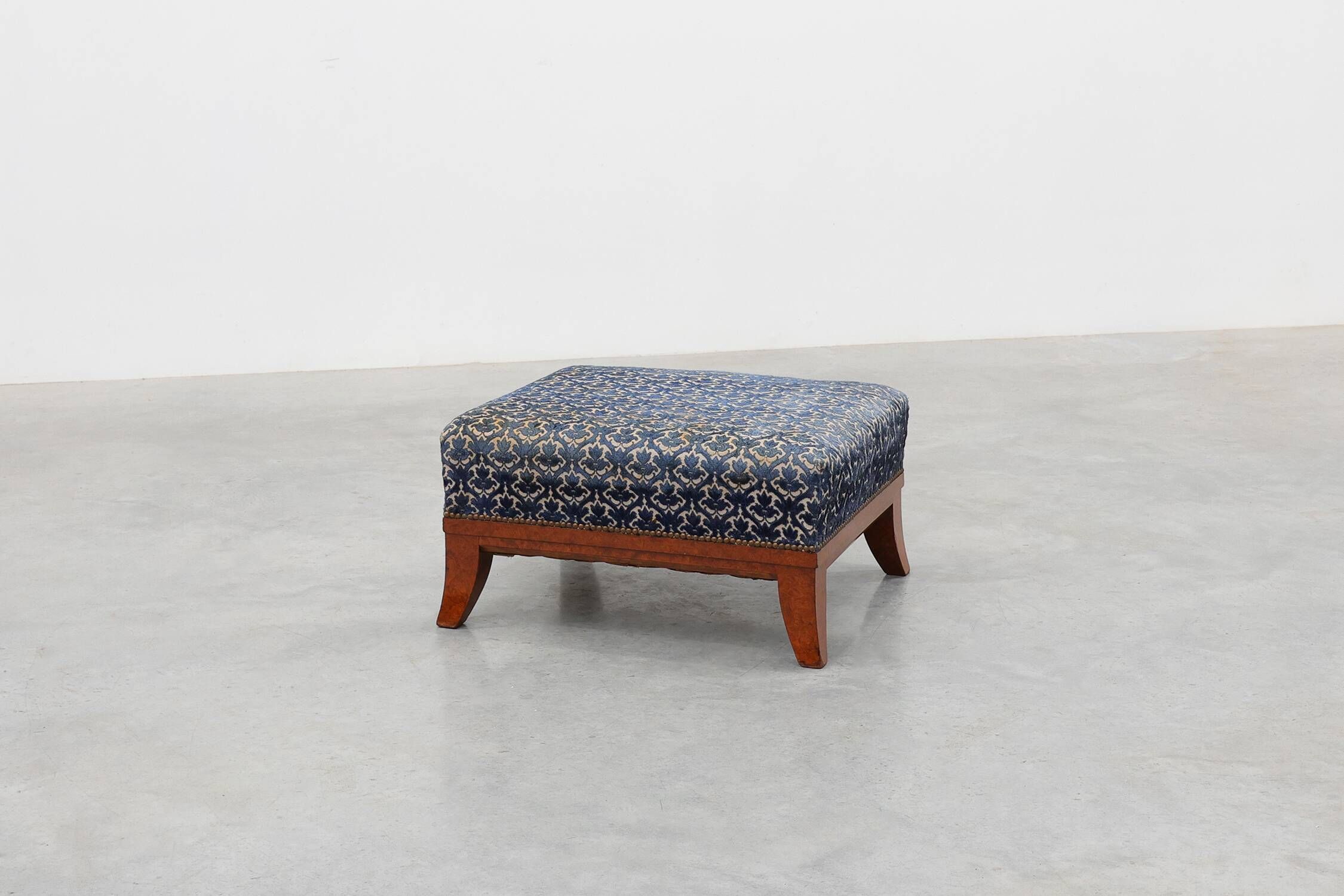 Art Deco Upholstered Footstool with Sabre Legs, France, 20th Century
