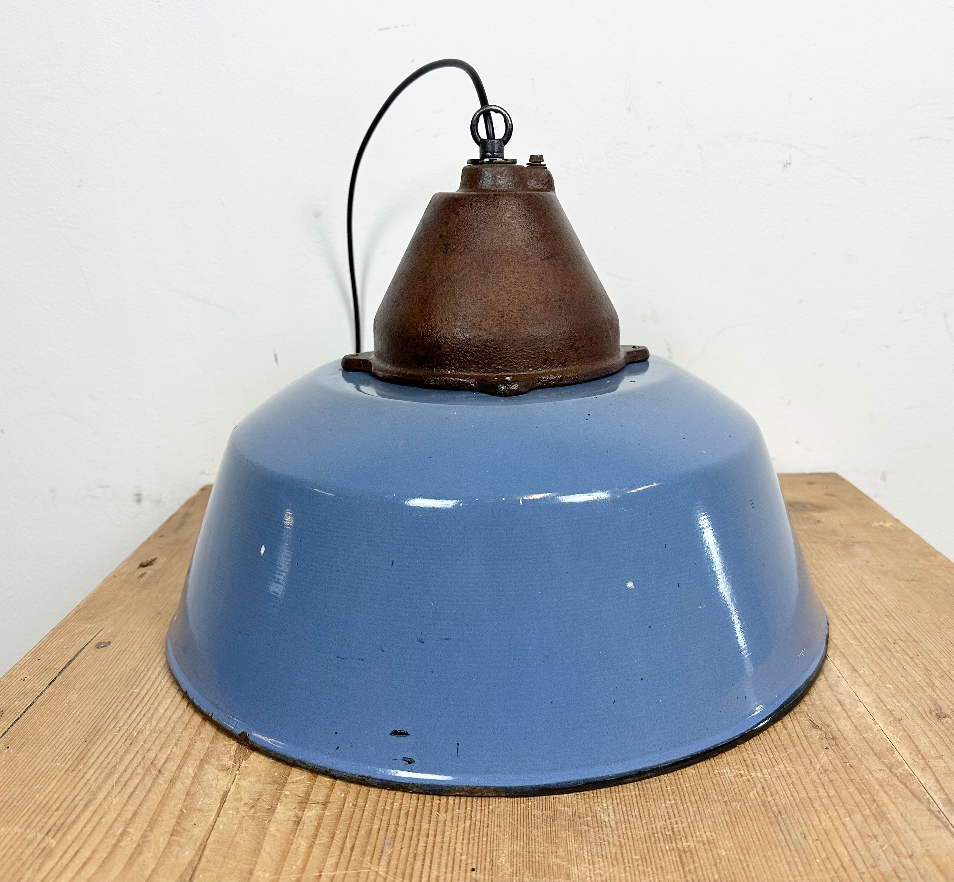 Industrial Blue Enamel and Cast Iron Pendant Light, 1960s