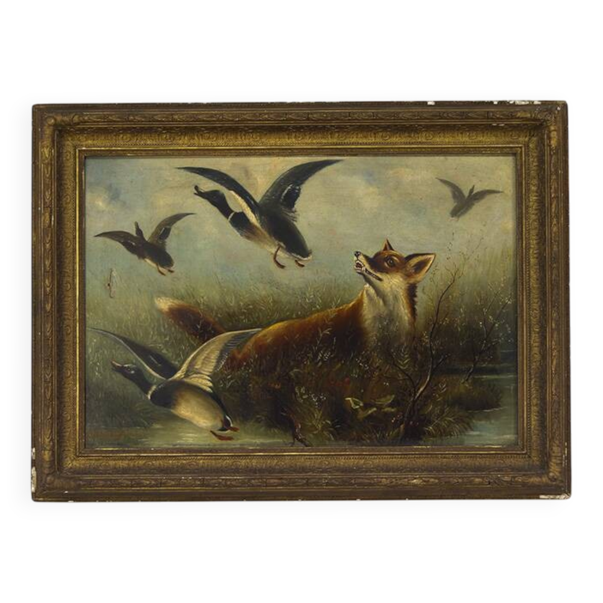 Decorative antique english painting fox and ducks