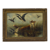 Decorative antique english painting fox and ducks