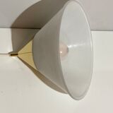 Brass and opal glass hanging space age lamp by Limburg Glashütte